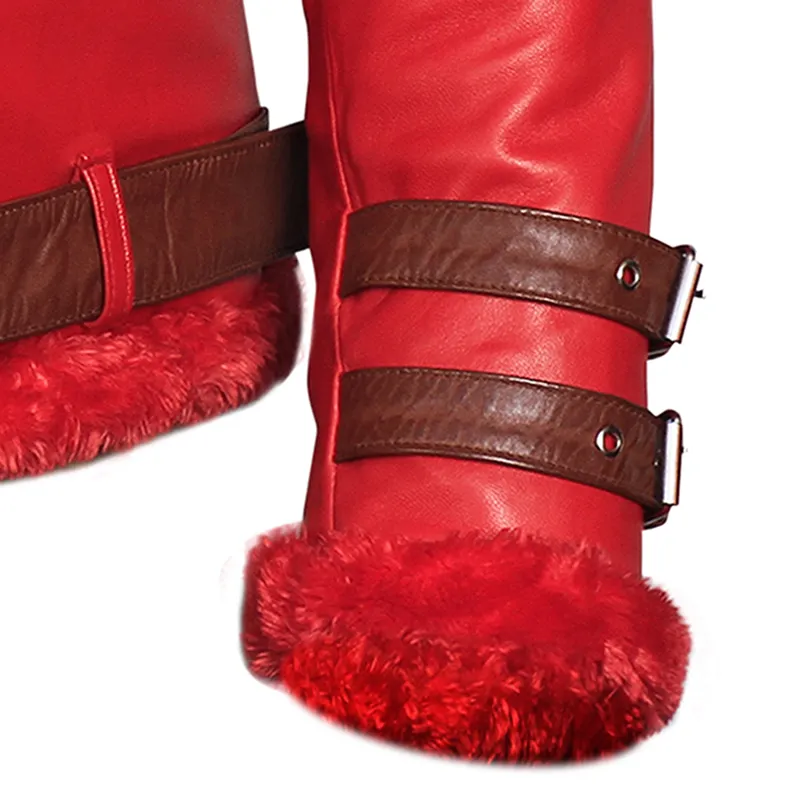 Men's Red Shearling Leather Jacket - Image 4