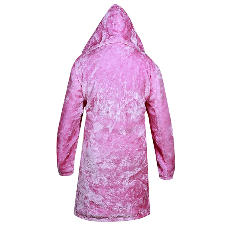 Men's Pink Oversized Hooded Fur Long Coat - Image 2