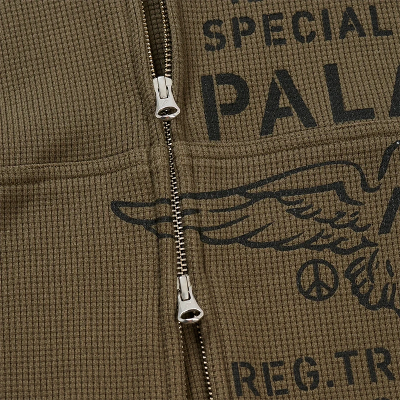 Palace Dove Stamp Waffle Army Olive Zip Hoodie - Image 2