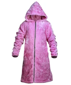 Men's Pink Oversized Hooded Fur Long Coat