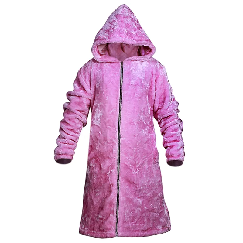 Men's Pink Oversized Hooded Fur Long Coat