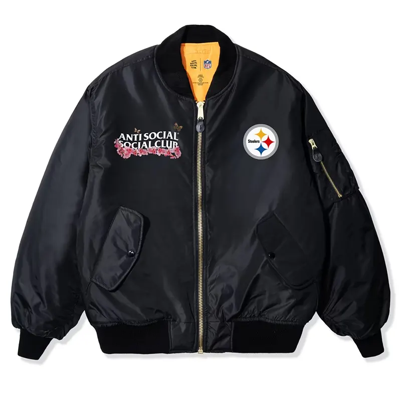Pittsburgh Steelers AntiSocialSocialClub x NFL MA-1 Full-Zip Blossom Bomber Jacket - Image 2