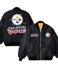 Pittsburgh Steelers AntiSocialSocialClub x NFL MA-1 Full-Zip Blossom Bomber Jacket