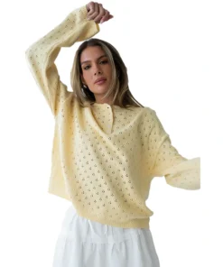 Polishpainting Margot Pointelle Butter Yellow Sweater