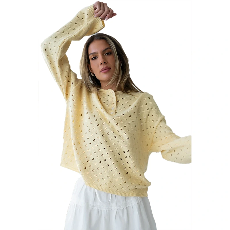 Polishpainting Margot Pointelle Butter Yellow Sweater