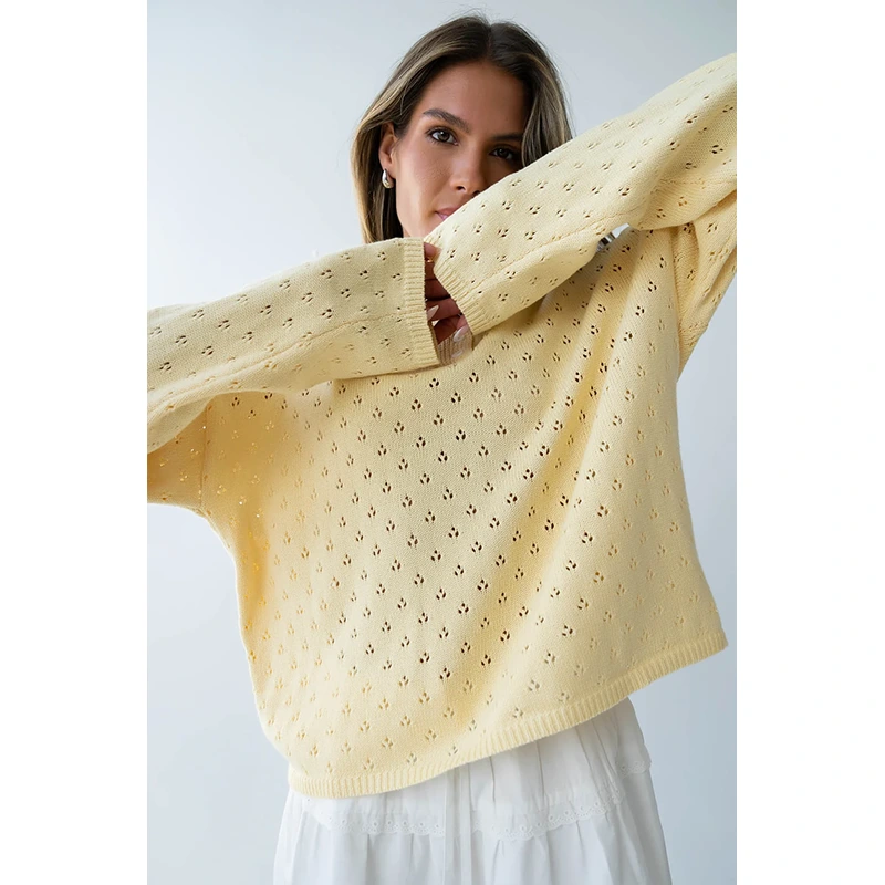 Polishpainting Margot Pointelle Butter Yellow Sweater - Image 9