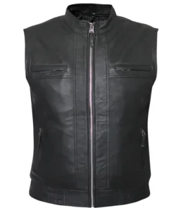 Premium Real Black Motorcycle Leather Vest For Men