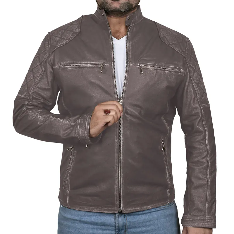 Classic Biker Cafe Racer Leather Jacket For Men's - Image 6