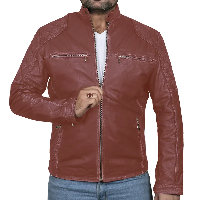 Classic Biker Cafe Racer Leather Jacket For Men's - Image 7