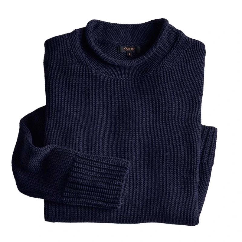 Quince Women's Roll Neck Navy Sweater