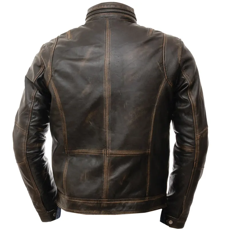 Men's Motorcycle Distressed Brown Cafe Racer Leather Jacket - Image 5