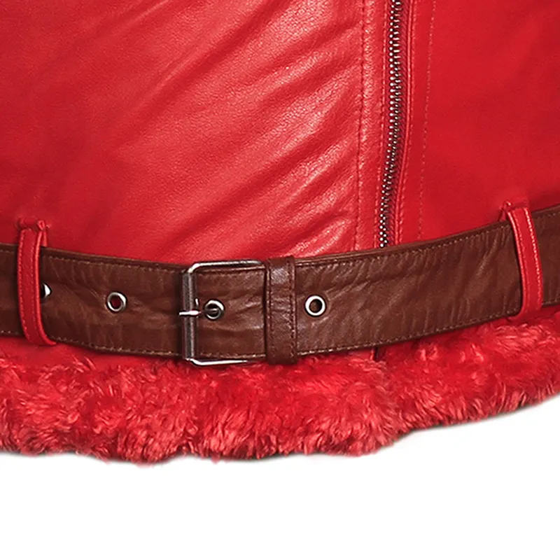 Men's Red Shearling Leather Jacket - Image 5