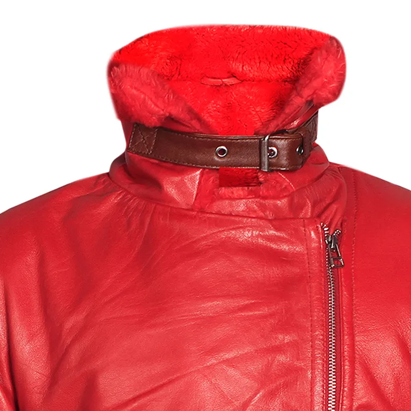 Men's Red Shearling Leather Jacket - Image 6