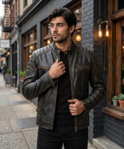 Brown Rub Off Shaded Designer Brown Real Leather Jacket