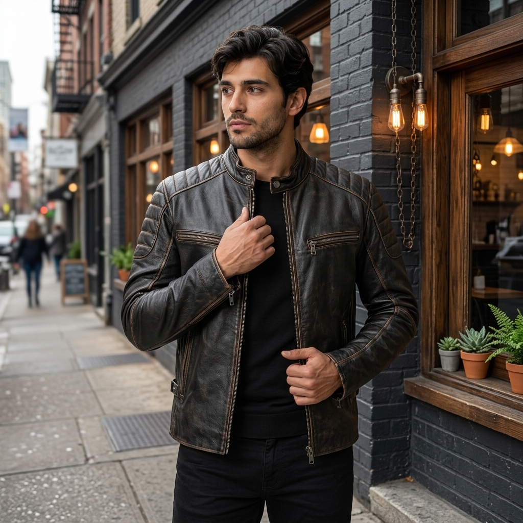 Brown Rub Off Shaded Designer Brown Real Leather Jacket