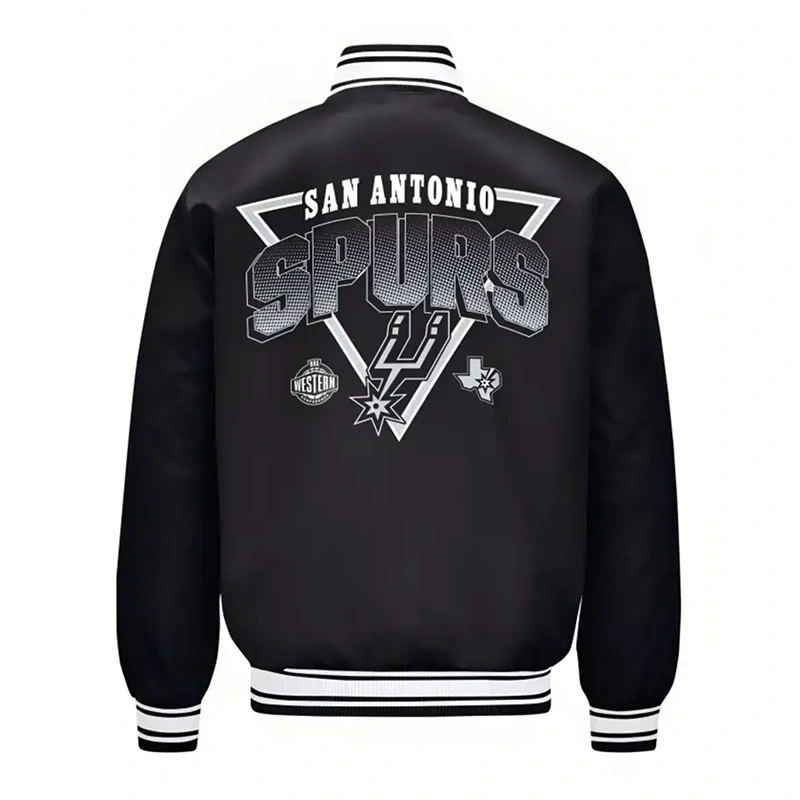 San Antonio Spurs Triangle Printed Graphic Satin Varsity Jacket - Image 2