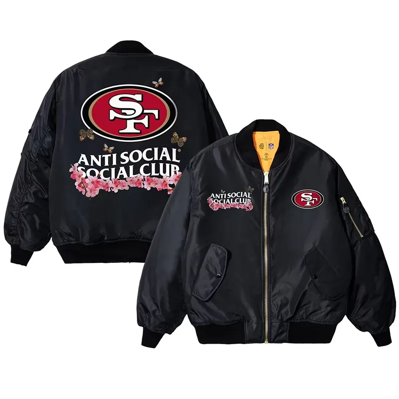 San Francisco 49ers AntiSocialSocialClub x NFL MA-1 Full-Zip Blossom Bomber Jacket