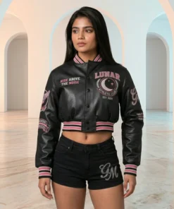 Women's Lunar Athletic Club Cropped Leather Varsity Jacket