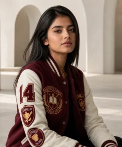 Women's Vistoria University Burgundy Leather Varsity Jacket