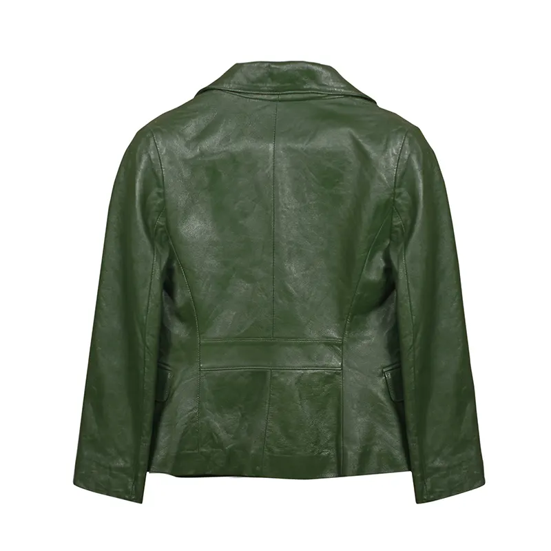 Men's Green Fashion Genuine Leather Blazer Coat - Image 2