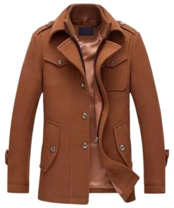 Single Breasted Wool Brown Overcoat