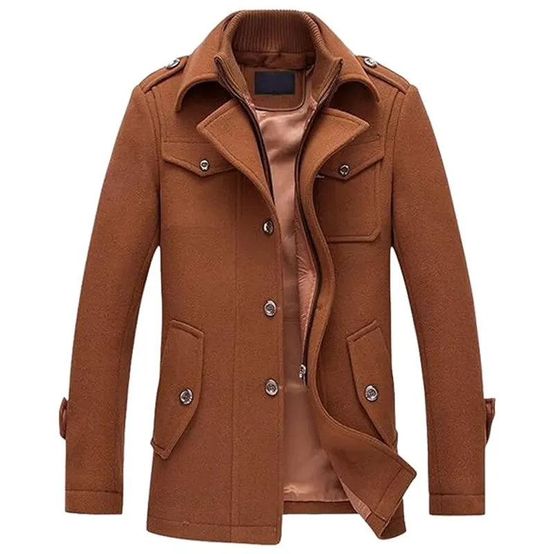 Single Breasted Wool Brown Overcoat