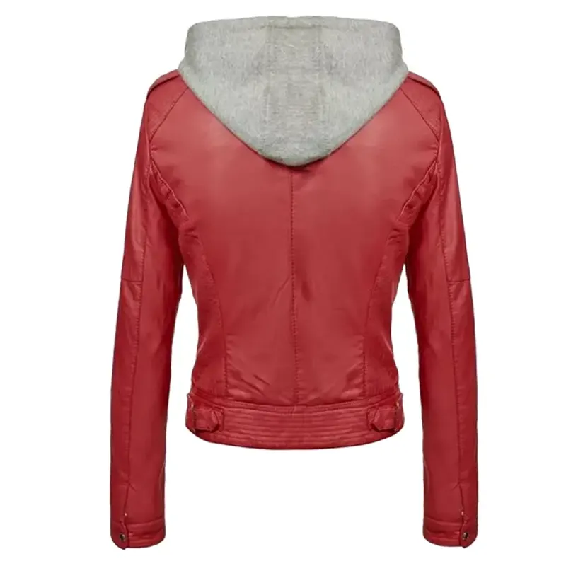 Women's Slim Fit Hooded Leather Jacket - Image 2