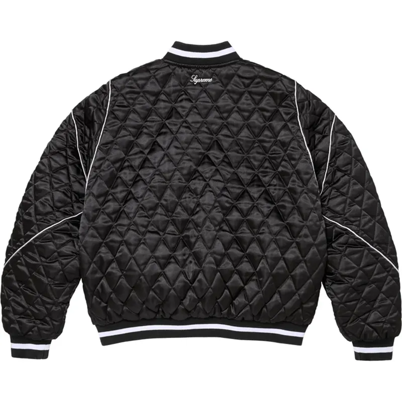 Supreme Champion Black Quilted Satin Varsity Jacket - Image 2