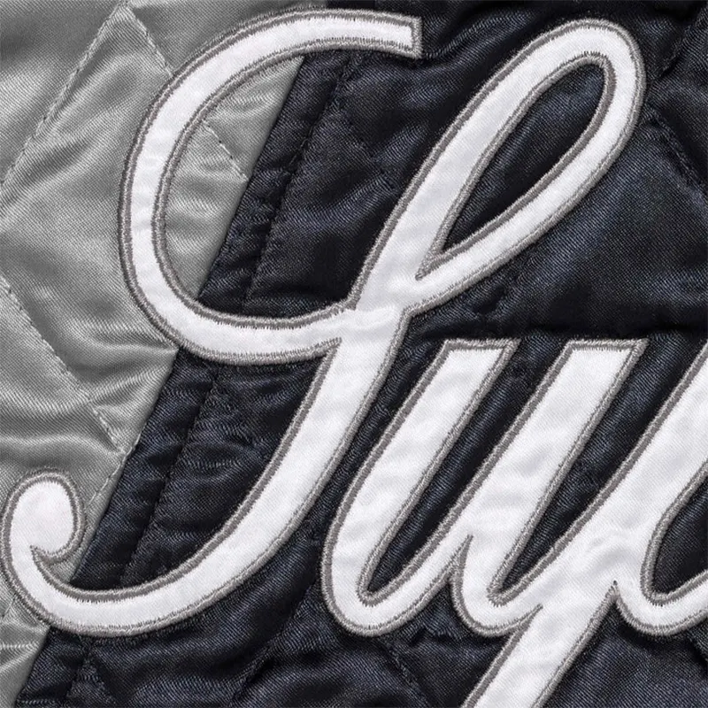 Supreme Champion Navy Quilted Satin Varsity Jacket - Image 4