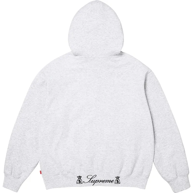 Supreme God Over Money Ash Grey Zip Up Hooded Sweatshirt - Image 3