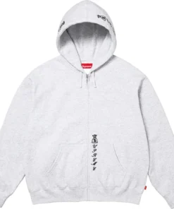 Supreme God Over Money Ash Grey Zip Up Hooded Sweatshirt