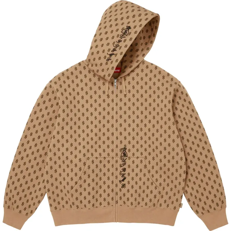 Supreme God Over Money Brown Zip Up Hooded Sweatshirt - Image 2