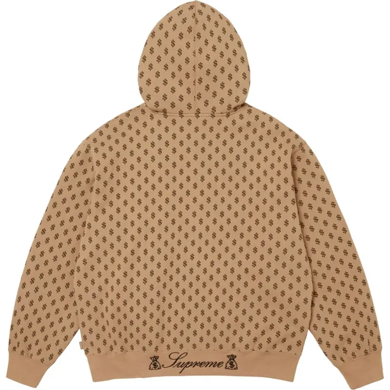 Supreme God Over Money Brown Zip Up Hooded Sweatshirt - Image 3