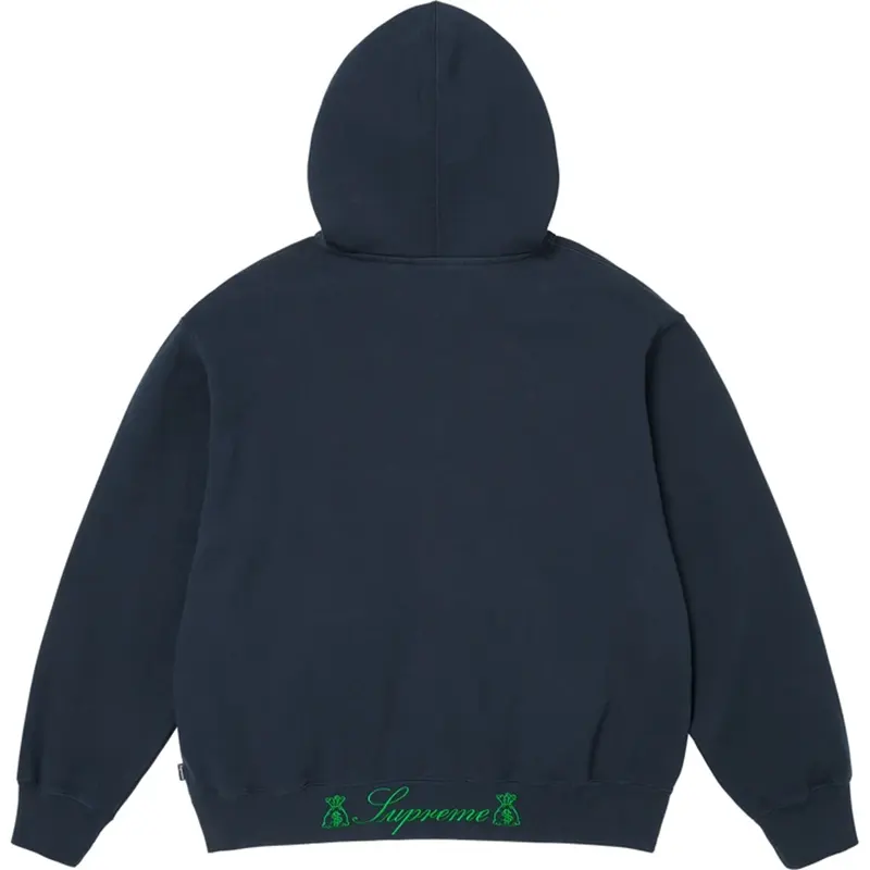 Supreme God Over Money Navy Zip Up Hooded Sweatshirt - Image 3
