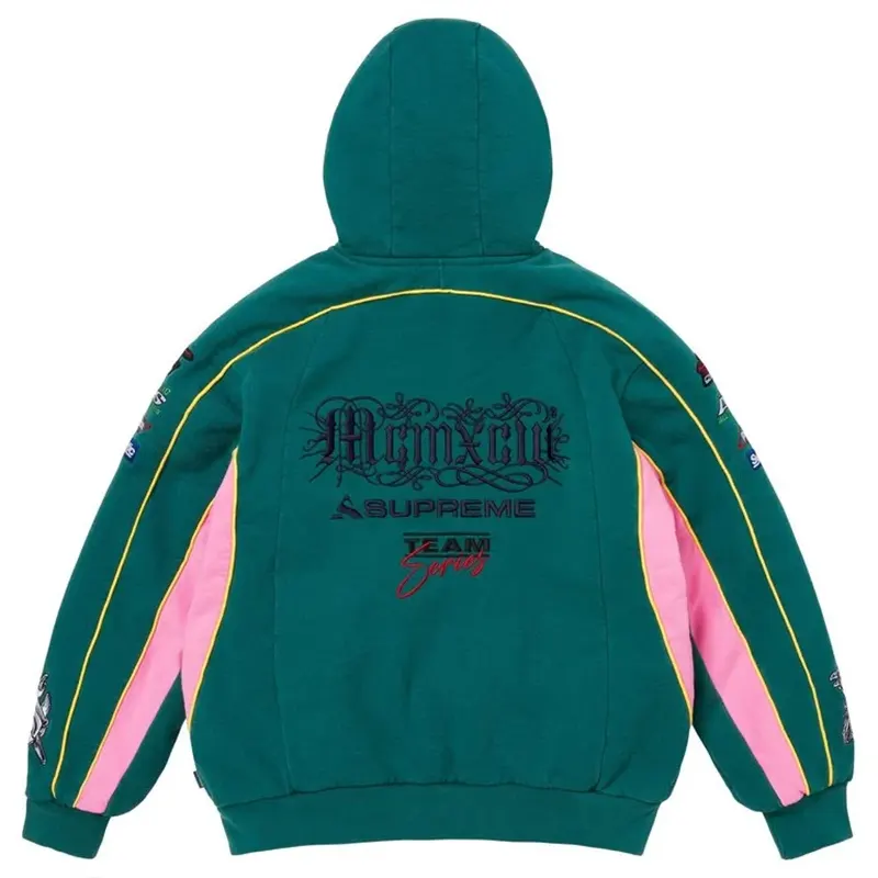 Supreme Racing Lined Green Zip Up Hooded Sweatshirt - Image 2