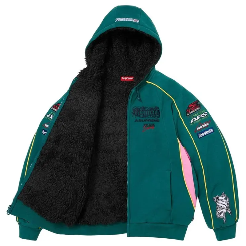 Supreme Racing Lined Green Zip Up Hooded Sweatshirt - Image 3