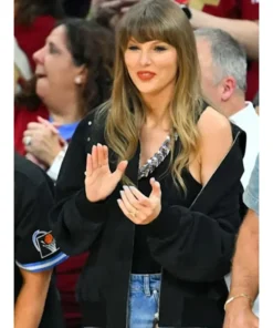 Taylor Swift NBA Playoffs Denim Bomber Jacket