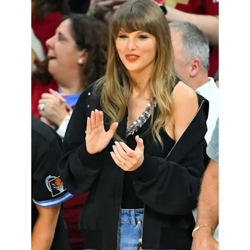 Taylor Swift NBA Playoffs Denim Bomber Jacket