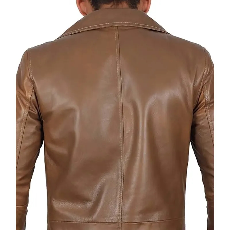 Vintage Wide Lapel Leather Trench Coat - Image 4