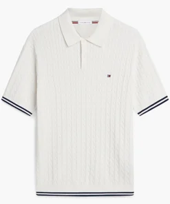 Tommy Hilfiger x Liverpool FC Cable Knit Ivory Petal Short Sleeve Polo Jumper