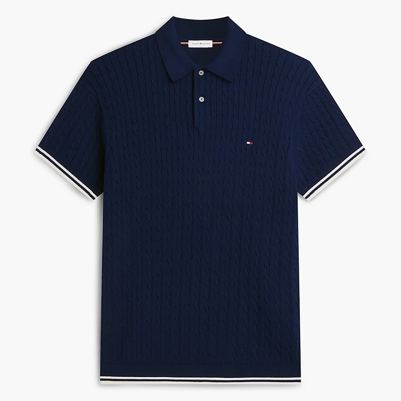 Tommy Hilfiger x Liverpool FC Cable Knit Navy Short Sleeve Polo Jumper
