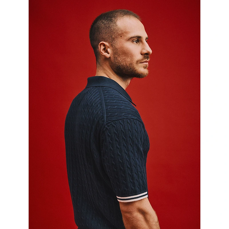 Tommy Hilfiger x Liverpool FC Cable Knit Navy Short Sleeve Polo Jumper - Image 4
