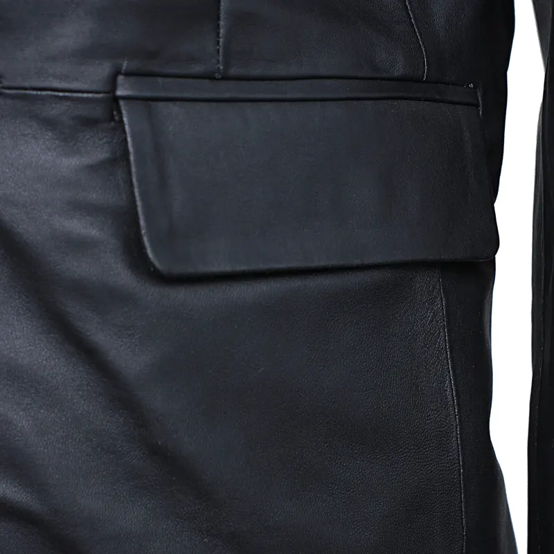 Men's Two Buttons Black Leather Blazer - Image 5