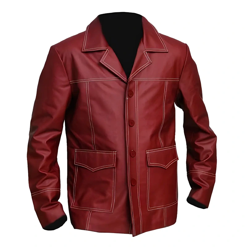 Tyler Durden Fight Club Red Leather Jacket - Image 2