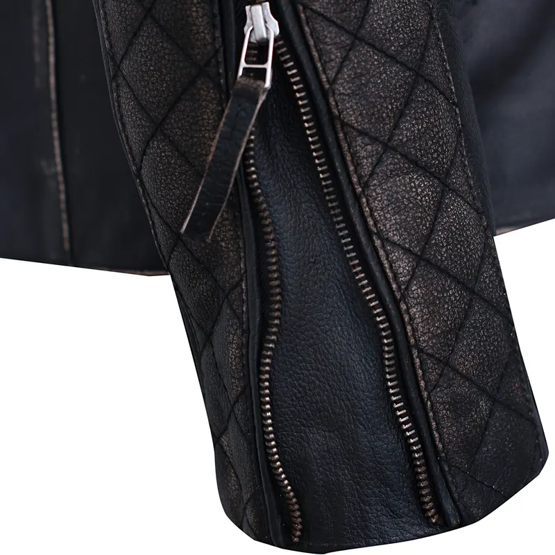 Union Jack Biker Vintage Black Leather Jacket For Mens - Image 4
