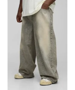 Mens Boohoo Plus Baggy Rigid Tinted Washed Denim Jeans