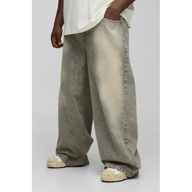 Mens Boohoo Plus Baggy Rigid Tinted Washed Denim Jeans