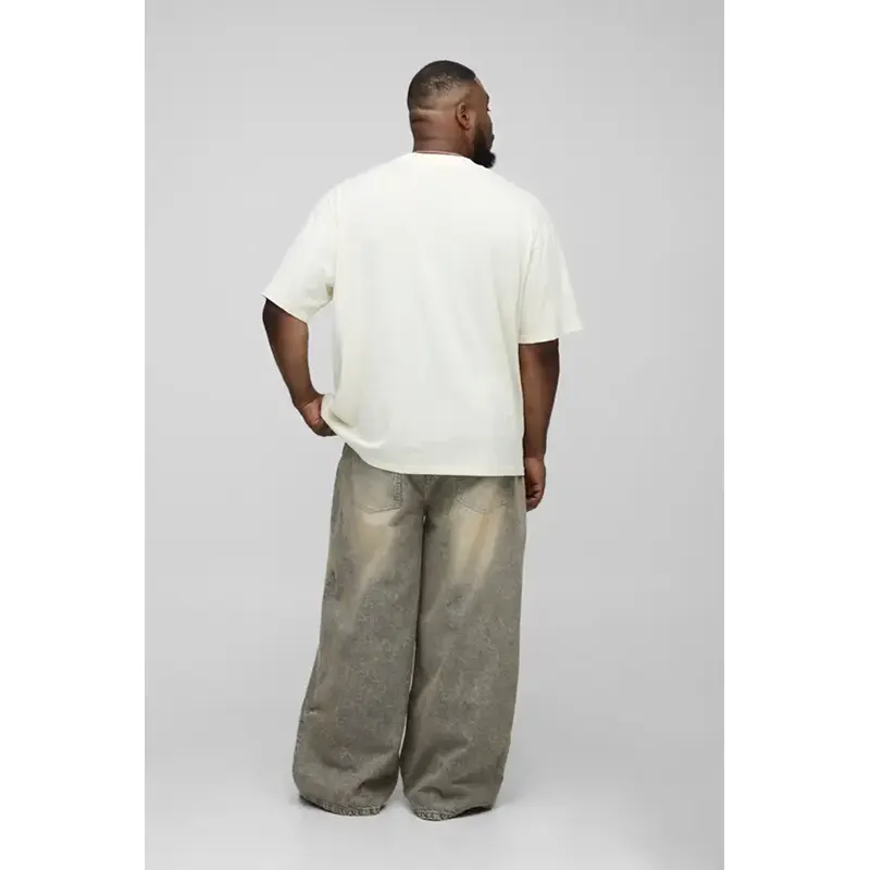 Mens Boohoo Plus Baggy Rigid Tinted Washed Denim Jeans - Image 2
