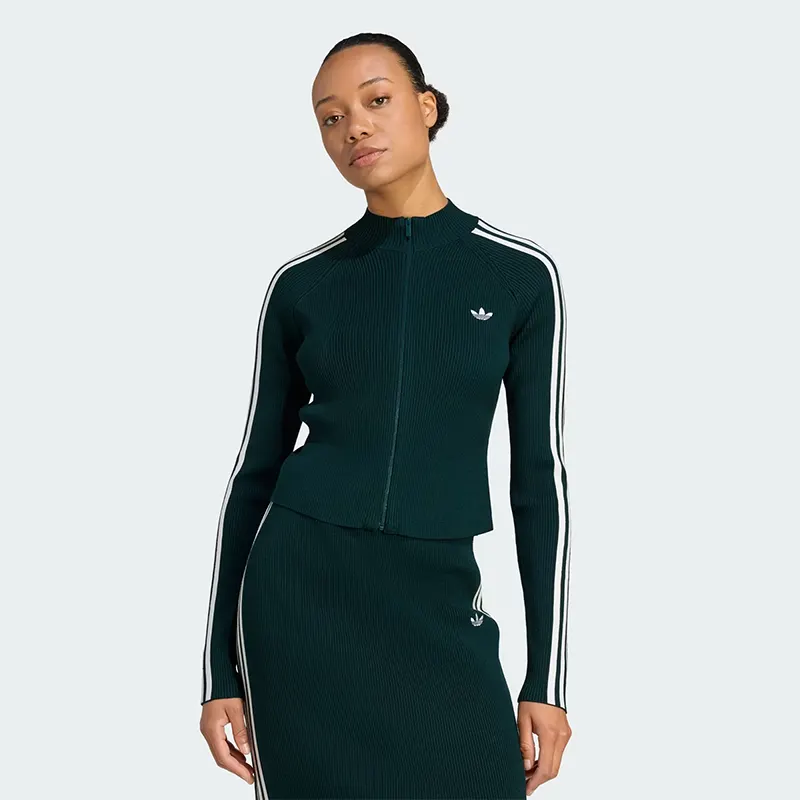Adidas Womens Adicolor 3-Stripes Slim Knit Track Top - Image 2
