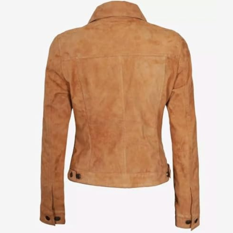 Women Suede Leather Trucker Jacket - Image 4